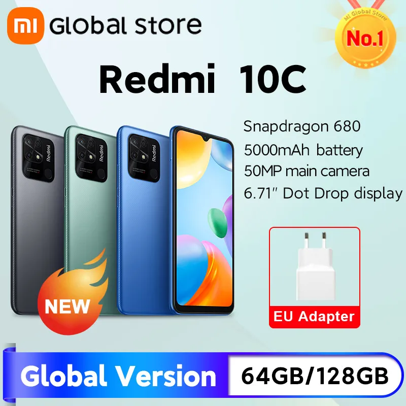 Global Version Xiaomi Redmi 10C Snapdragon 680 Octa Core Smartphone 64GB / 128GB 6.71