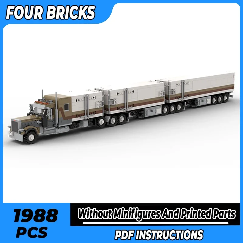 

Moc Building Bricks City Car Model Custom B-Double Cargo Truck Technology Modular Blocks Gifts Christmas Toys DIY Sets Assembly
