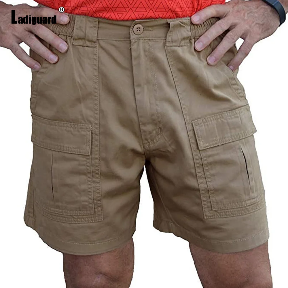 Ladiguard 2023 Summer Cargo Shorts Men Outdoor Fashion Pockets Shorts Male Casual Drawstring Half Panties Male Clothing Khaki