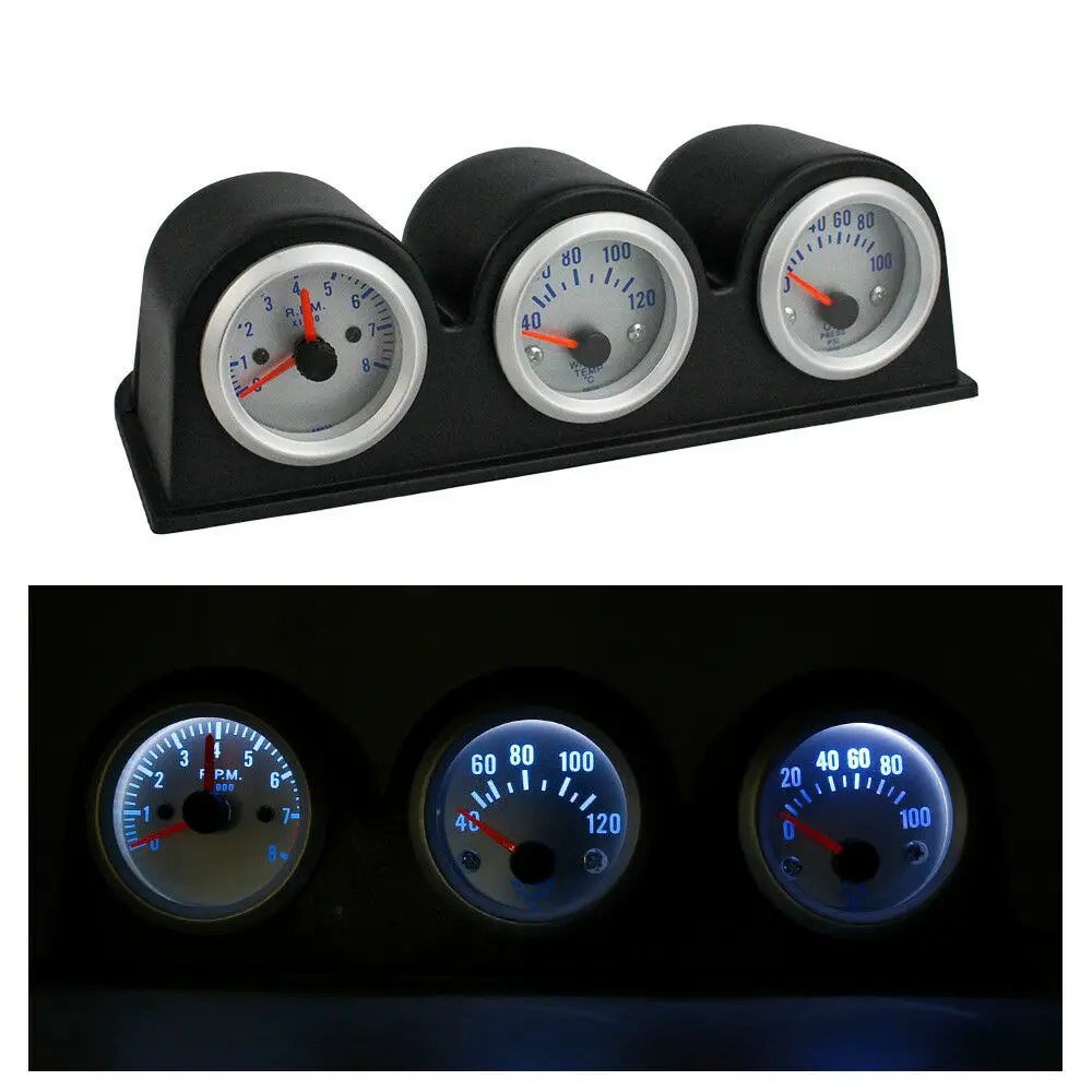 

2'' 52mm Car Triple Gauge Kit 3in1 Tachometer RPM Water Temp Oil Pressure Gauge Car Accessories Combination Instrument