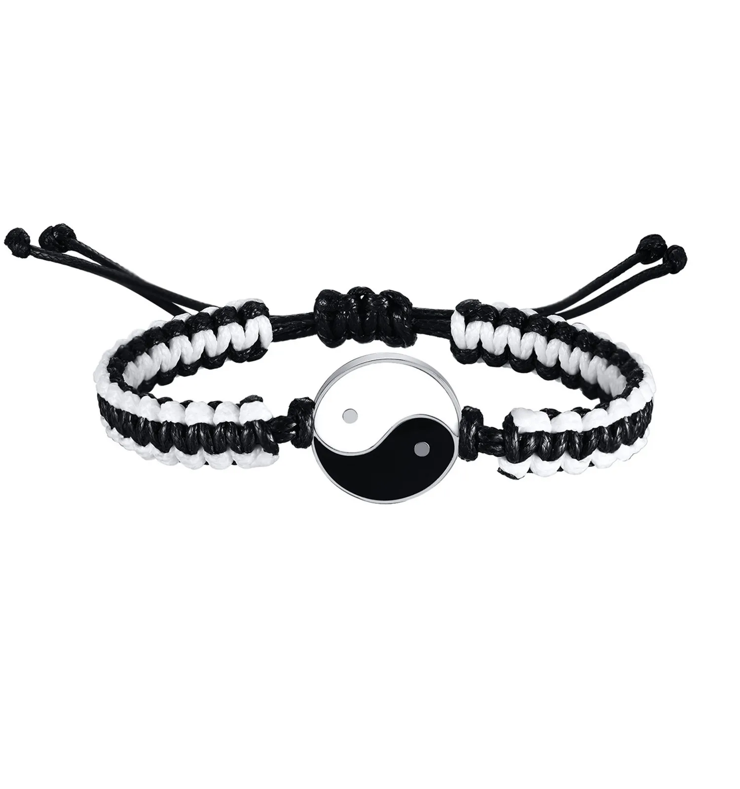 

Yin Yang Braided Bracelet for Men Women Black White Balance Wax Rope Surfer Cuff Wristband Adjustable