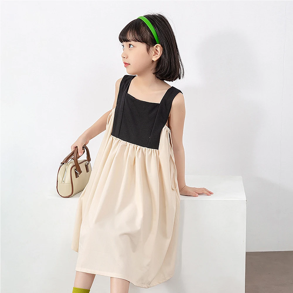 

Summer 2-12y Girls Cotton Casual Dresses Toddler Girl Kids Clothes Vestido Brief Solid Princess Dress Square Collar Sundress