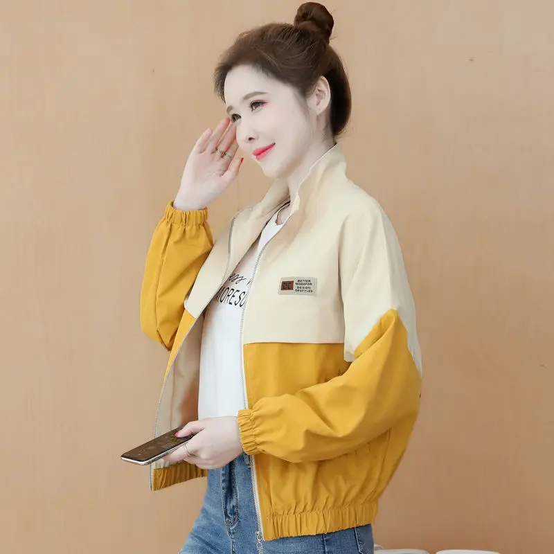 

With Lined Hot Selling Women Jacket 2022 Spring Autumn Short Patchwork Print Ladies Casual Zipper Basic Coat Female Tops E40