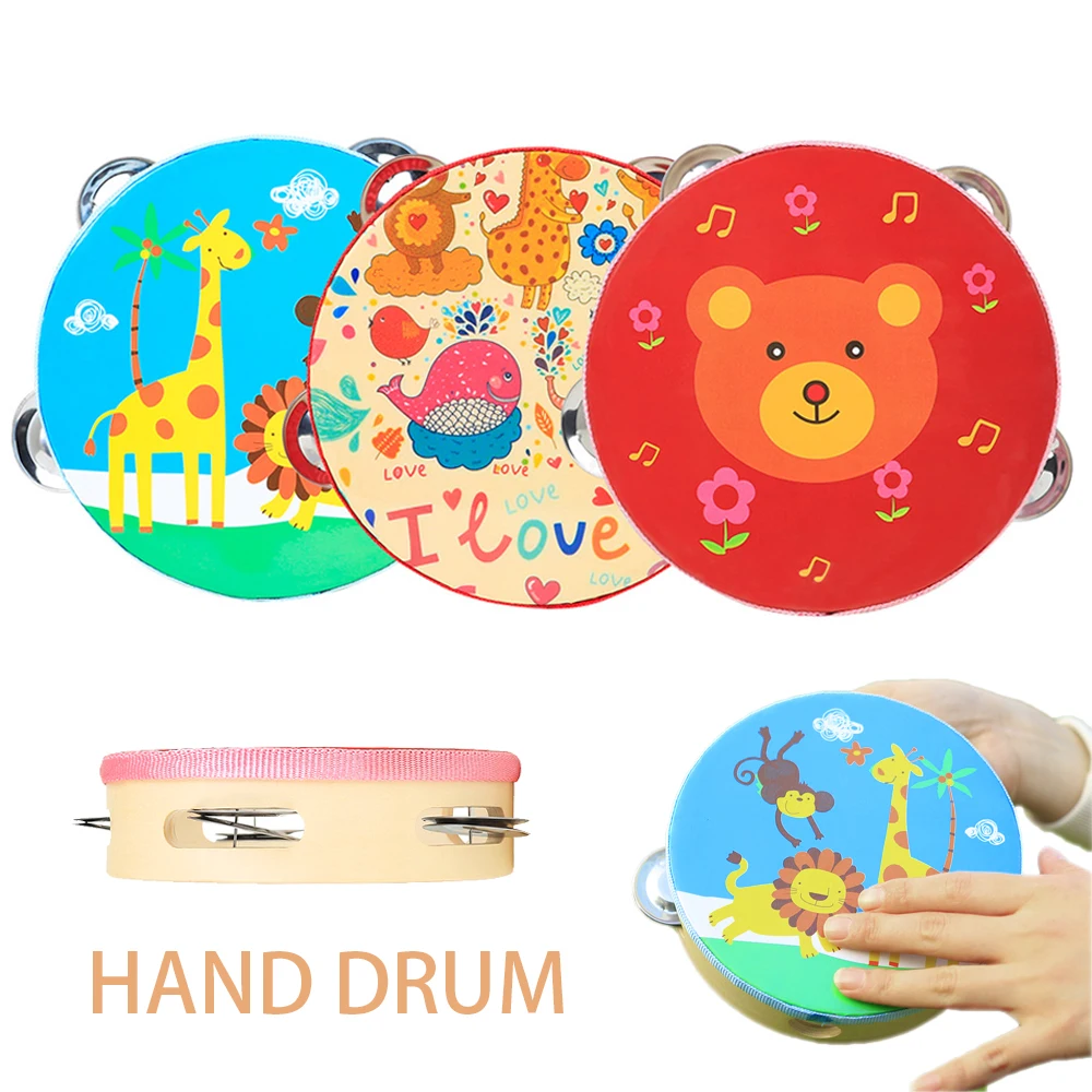 

Cartoon Hand Drum For Kids Children Clap Bell Drums Music Education Beat Instrument 6 Inch Baby Tambourine Gift Musicial Toys