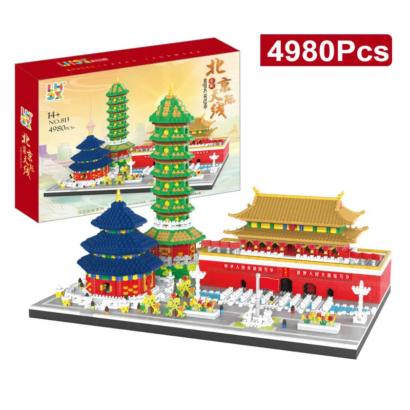 

Micro Chinese Famous Architecture Beijing Skyline Tian An Men Model Building Blocks Temple of Heaven Diamond Bricks MOC Toy Gift