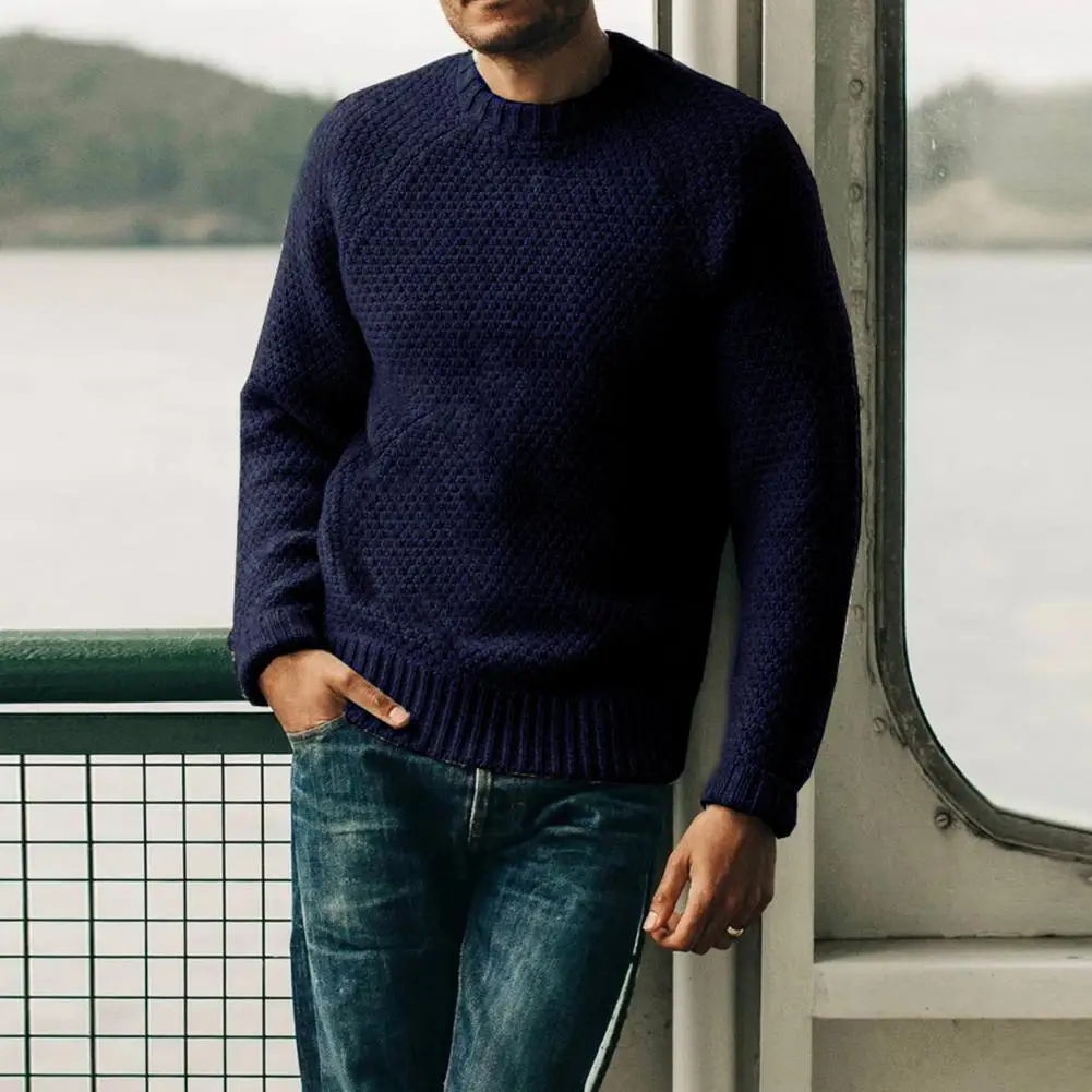 

Spring Sweater Round Neck Men Sweater Anti-shrink Spring Sweater
