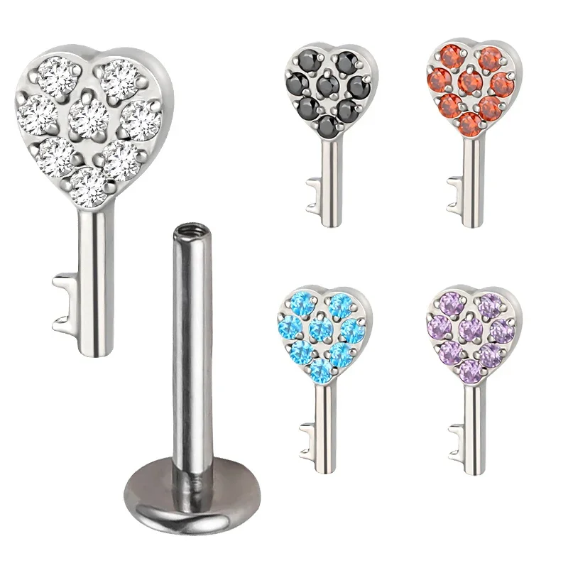 ASTM F136 Титановые серьги в форме ключа с CZ Верхний хрящ Серьги на козелок Уши Губы