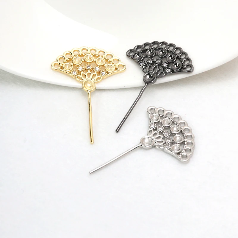 

1pcs copper plated real gold inlaid zircon peacock open screen fan DIY hand made jewelry Baroque real accessories materials