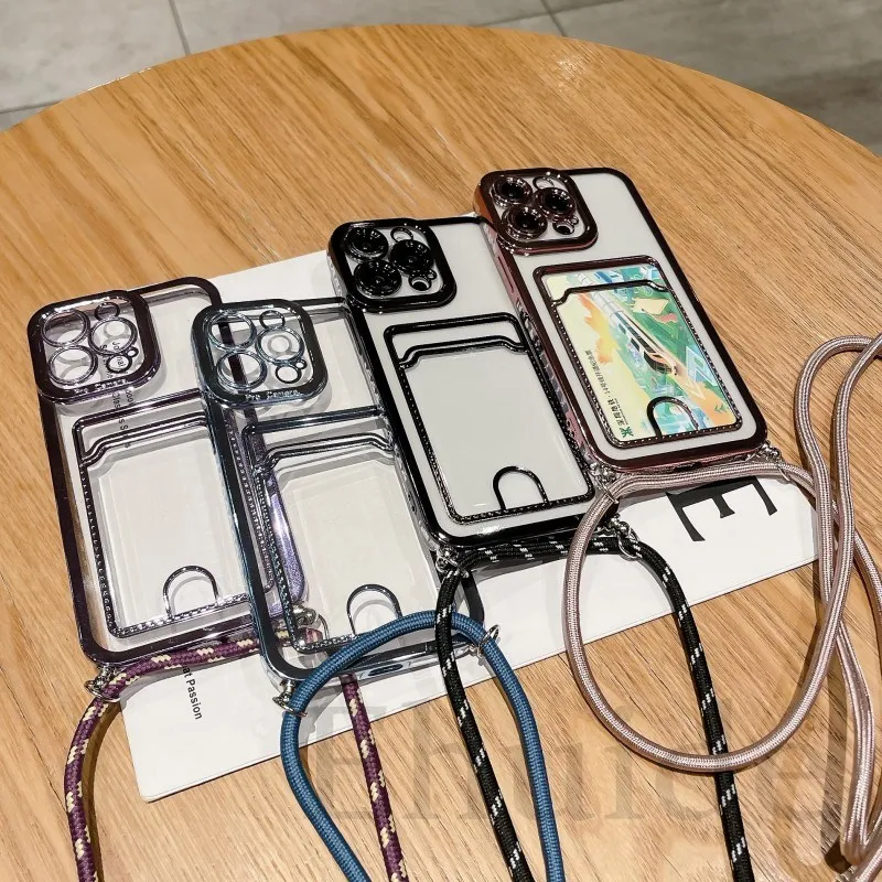 

Wallet Plating Case For Samsung Galaxy S23 Plus S22 Ultra S21 S20 FE Note 20 Crossbody Strap Lanyard Necklace Card Soft Cover