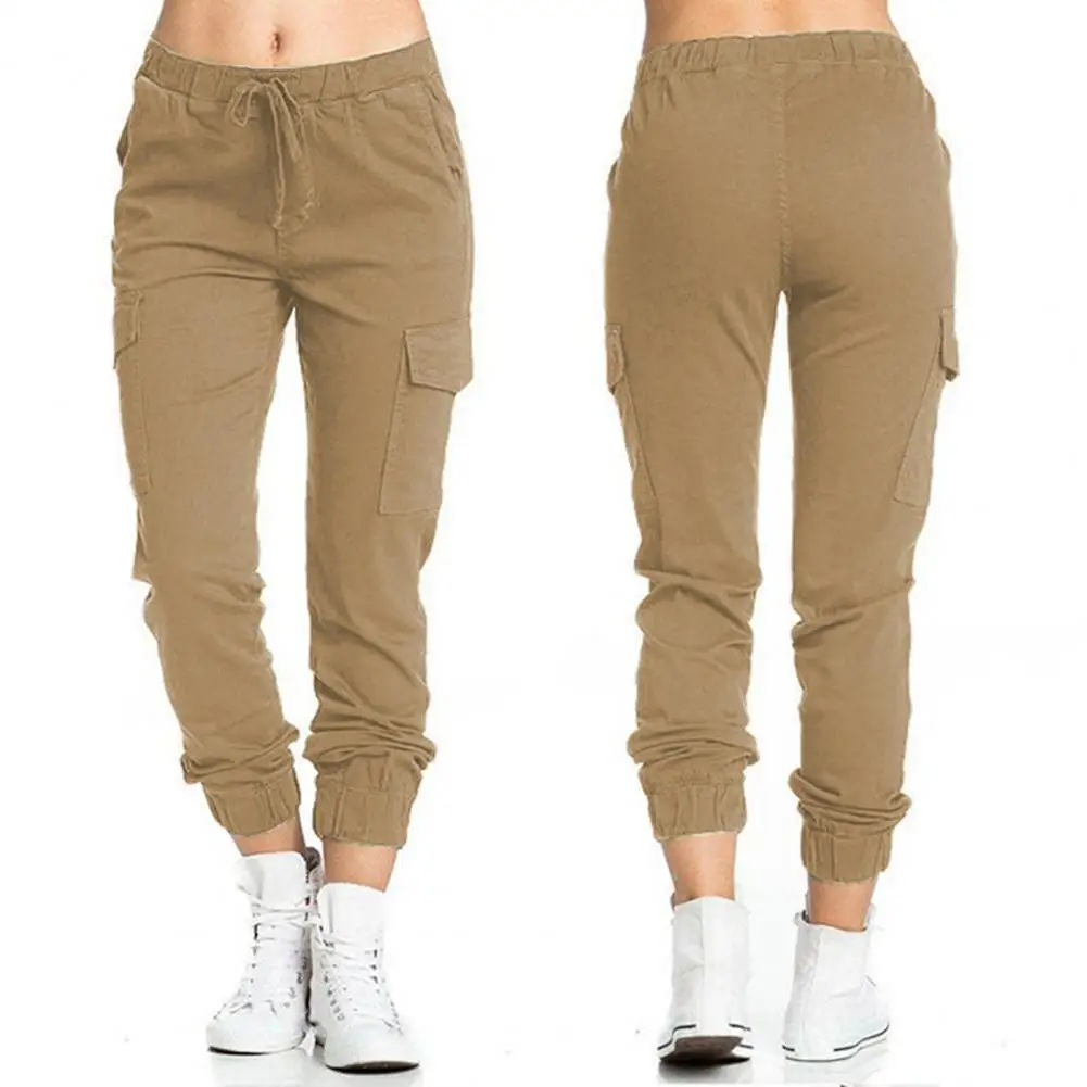 

Women Pants Solid Color Drawtsring Anti-pilling Elastic Waist Ankle-banded Pencil Pants Lady Clothes Streetwear Casual Long Pant