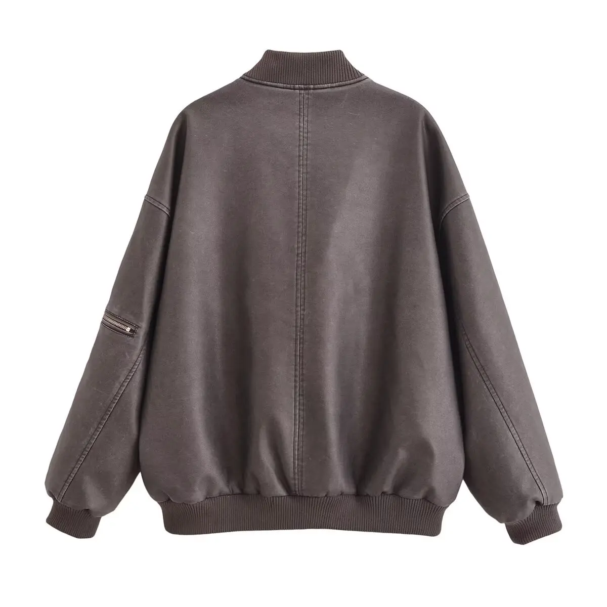 TRAFZA женская осенняя куртка-бомбер из искусственной кожи однотонная передняя