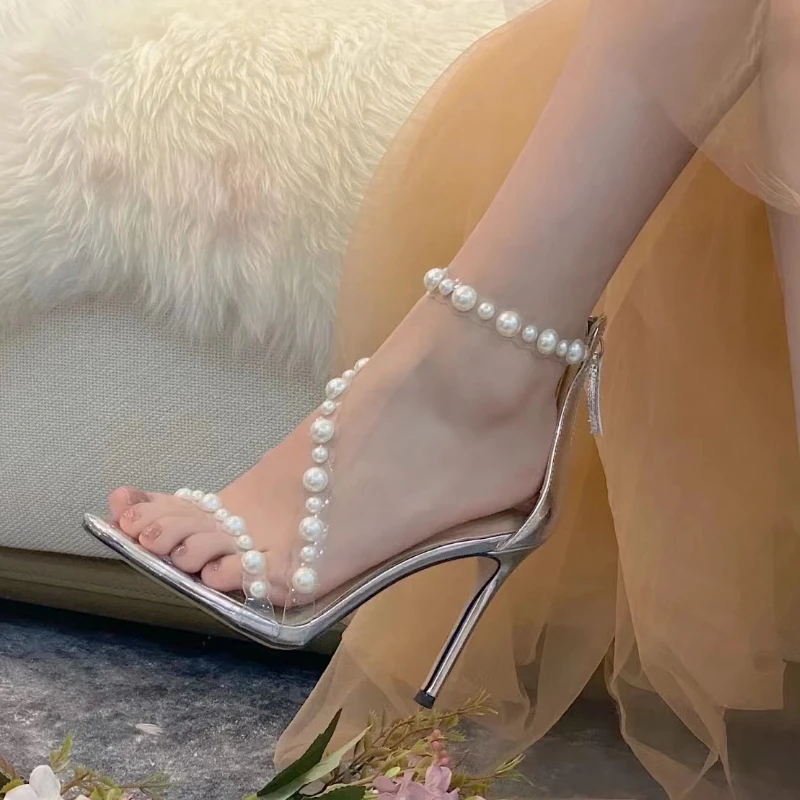 Sandalias con punta abierta para mujer, zapatos de tacón fino con hebilla y cordones, con cremallera trasera, para fiesta, novedad de verano, 2022