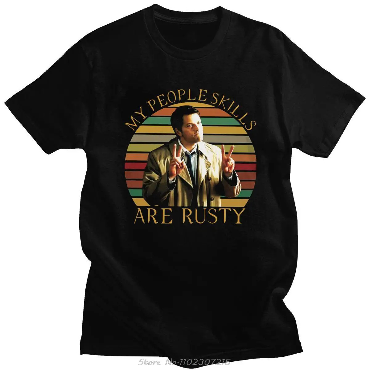 

Supernatural My People Skills Are Rusty T Shirt for Men Soft Cotton Fashion T-shirt Short Sleeves Funny TV Castiel Tee Clothing