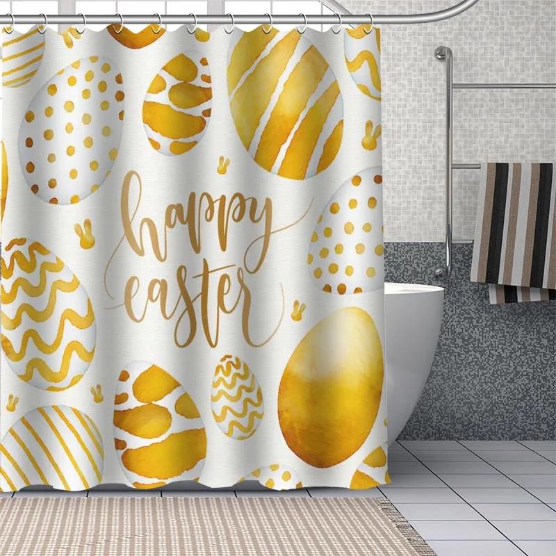 

Водонепроницаемая занавеска для душа с пасхальными яйцами на заказ, Товары для ванной и душа, занавеска для душа из полиэстера с крючками
