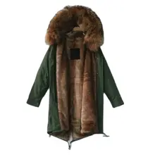 Long Style Fake Rabbit Fur Lined Jacket For Women Wear In Winter Wear With Raccoon Fur Hoodies 