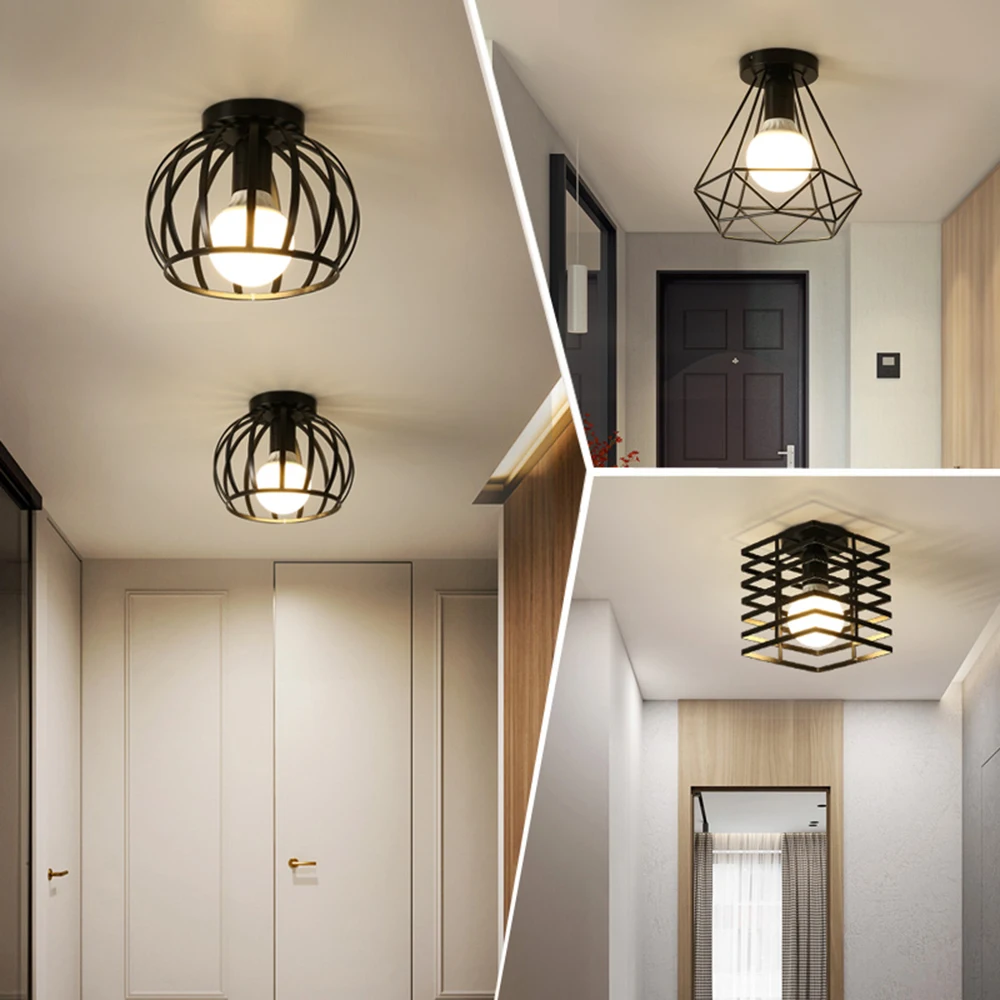 

E27 Retro Aisle LED Ceiling Lamps Ceiling Lights for Corridor Entrance Indoor Vintage Iron Loft Chandelier Lighting Black Gold