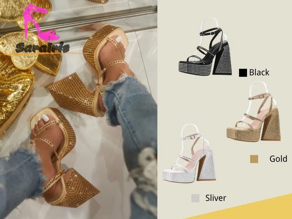 Platform Sandals Woman Sandals 2023 Summer New Brand High Quality Crystal Bling Sexy Buckle Sandals Woman Fashion Shoes Sandals