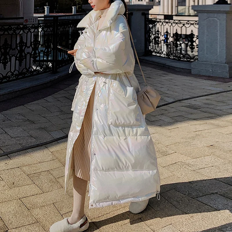 Women Winter Down Padded Jacket 2023 New Korean Fashion Loose Cotton Coat Female X-Long Overcoat Slim Warm Outwear Parkas Loose