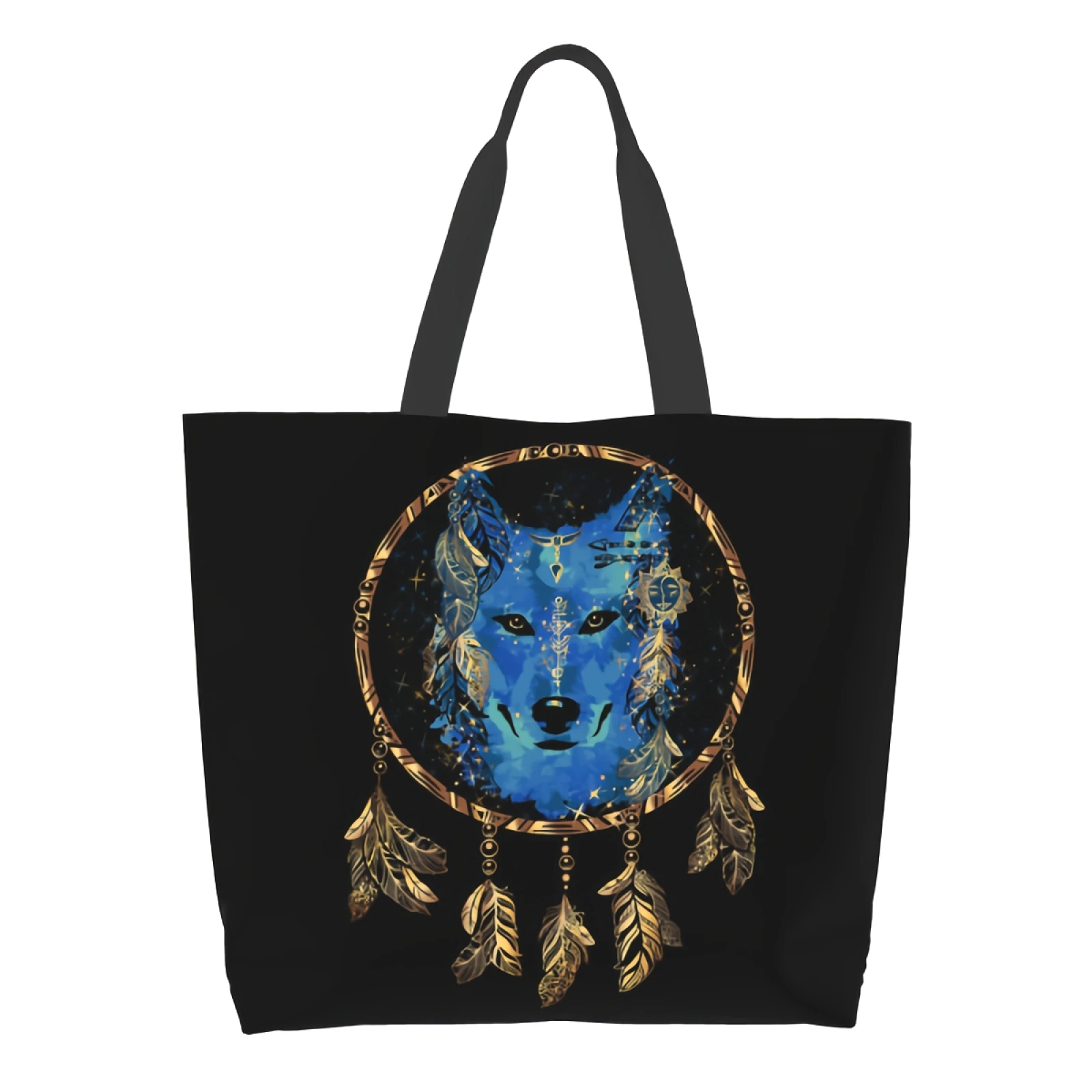 

Сумка для покупок «Ловец снов» с волком, многоразовый тоут в стиле бохо, повседневная легкая вместительная сумочка на плечо