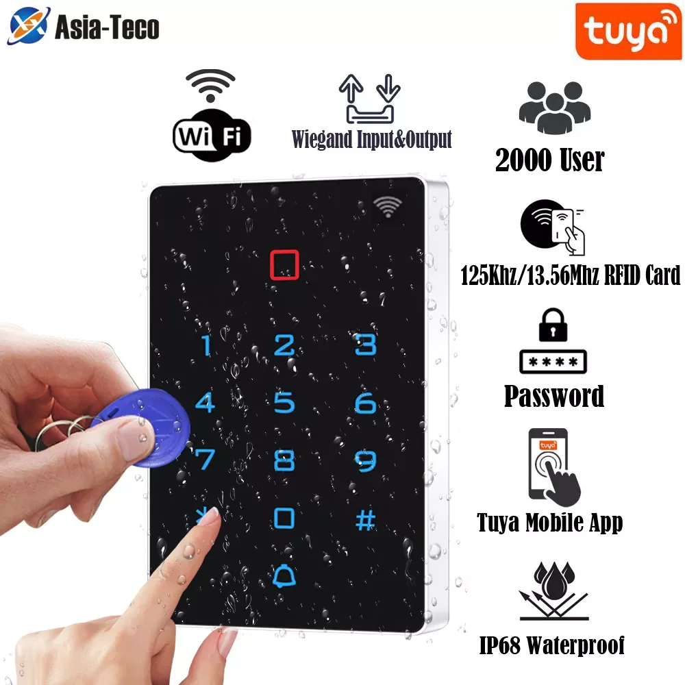 

Водонепроницаемая сенсорная клавиатура управления доступом с Wi-Fi и управлением через приложение Tuya, 125 кГц, с поддержкой RFID-карт, WG26