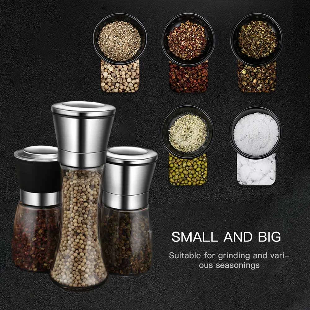 

1Pc Stainless Steel Salt and Pepper Mill Grinder Spice Herb Glass Muller Hand Mill Grinding Bottle Glass Tools Kitchen Gadgets
