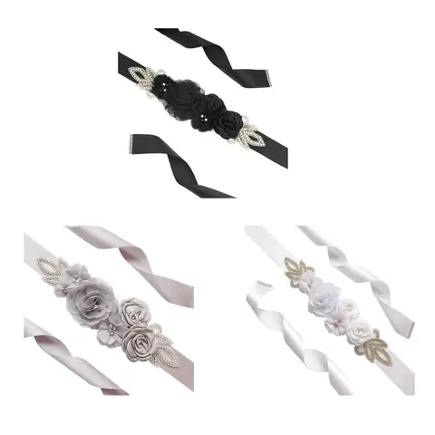 Phenovo Атласный свадебный пояс с цветком розы