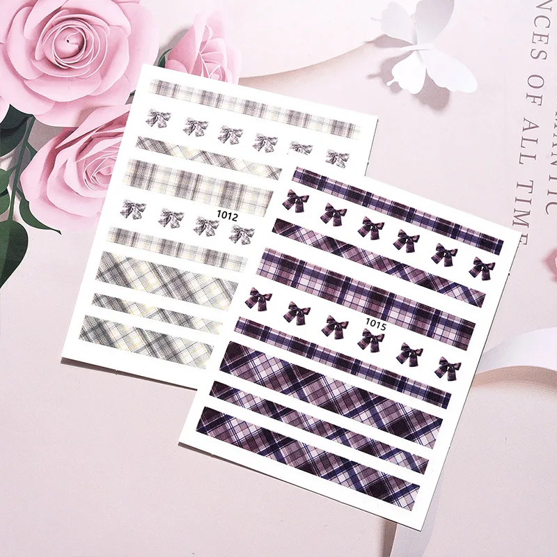 

Bow Lattice Simple 3D Nail Stickers Scotland Style DIY Custom Geometric Lines Transfer Water Sliders Manicures Decoration