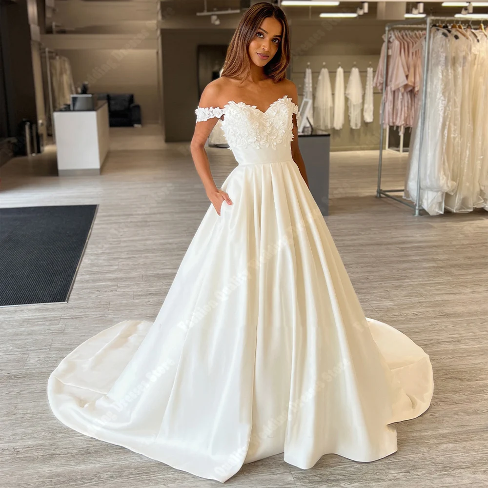 Элегантные атласные женские свадебные платья трапециевидной формы с открытыми