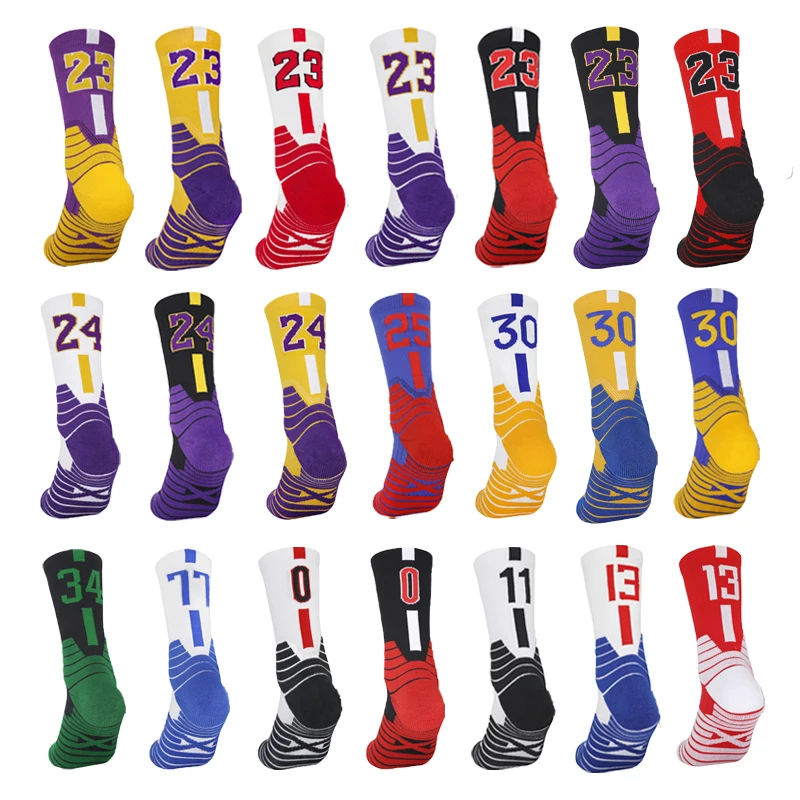 

Men's Basketball Socks Number Sports Socks Knee High Thickened Towel Bottom Cycling Running Basket Child Adult calcetines Socks