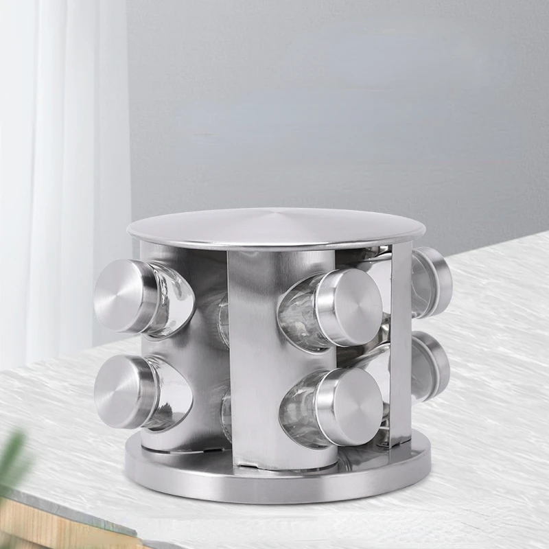 

Kitchen Supplies Rotating Seasoning Rack Household Seasoning Jar Stainless Iron Spice Storage Box Herb Spice Tools