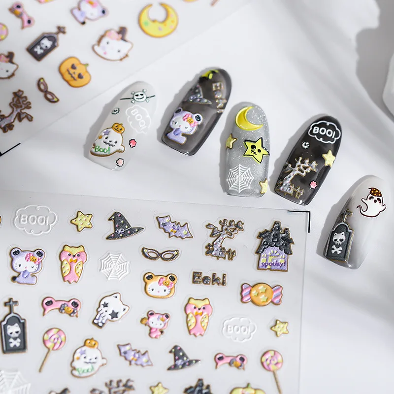 

Anime Embossed Nail Stickers Halloween Series Cartoon Kawaii KT 5D Tough Nail Decorative Stickers Adhesive Backing Nail Stickers