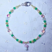 pink mushroom fairy core necklace chocker handmade y2k jewelry necklace fairy trash garden independent