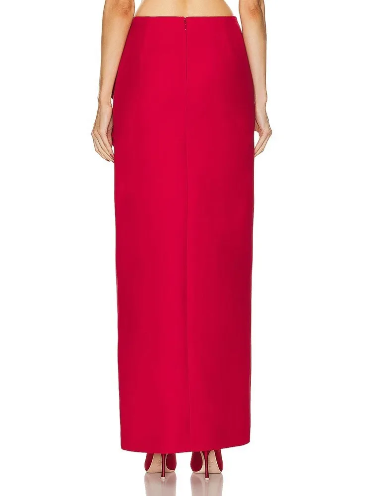 Юбка женская однотонная с разрезом высокой талией и аппликацией