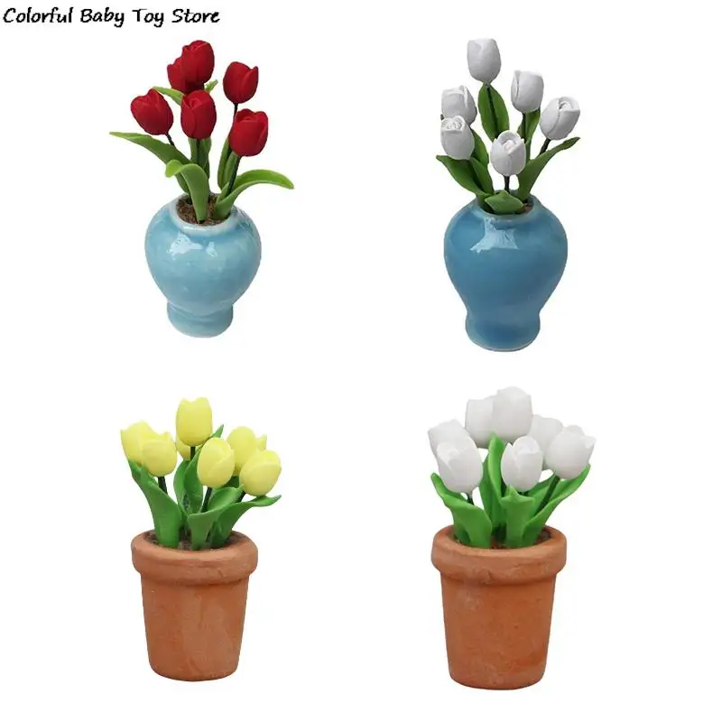 

1:12 миниатюрный кукольный домик, цветочный тюльпан, модель бонсай, сад, аксессуары для кукольного домика