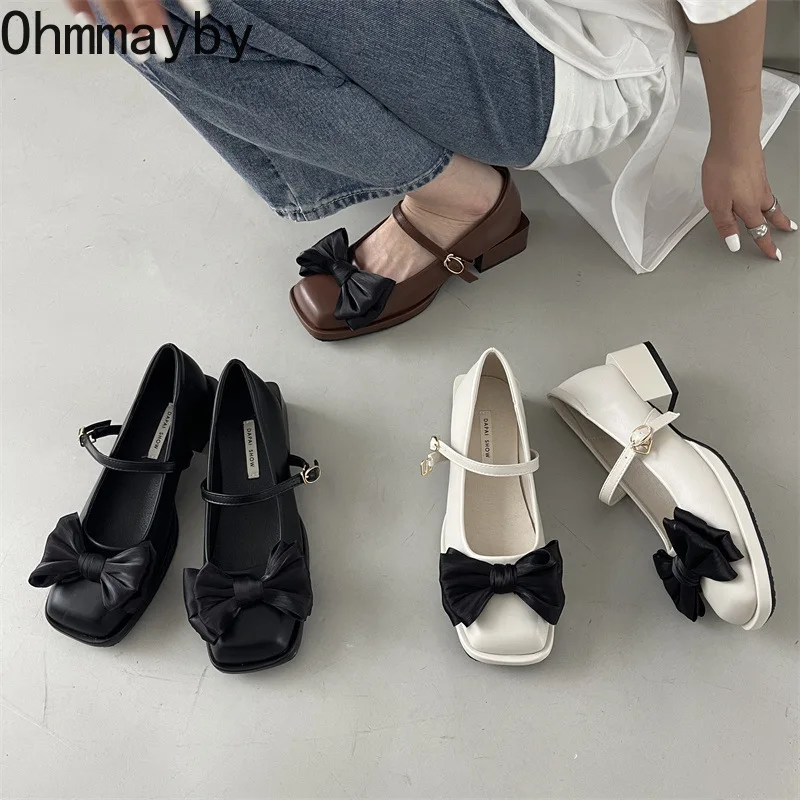 

2022 Summer Mary Jane Shoes Women Sandals Fashion Bowtie Low Heel Ladies Outdoor Party Ankle Strap High Quality