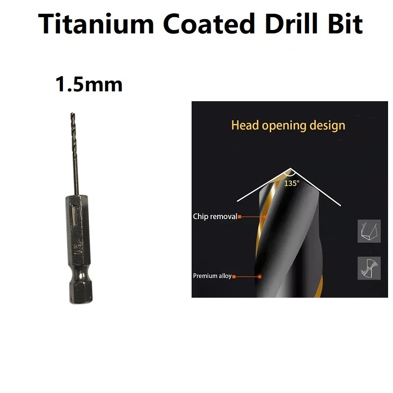 

HSS Drill Bit Adapter Set Titanium Coated 1/4 Hex Shank 1Pcs 6.35mm Shank High Speed Steel Longer Life Replacement