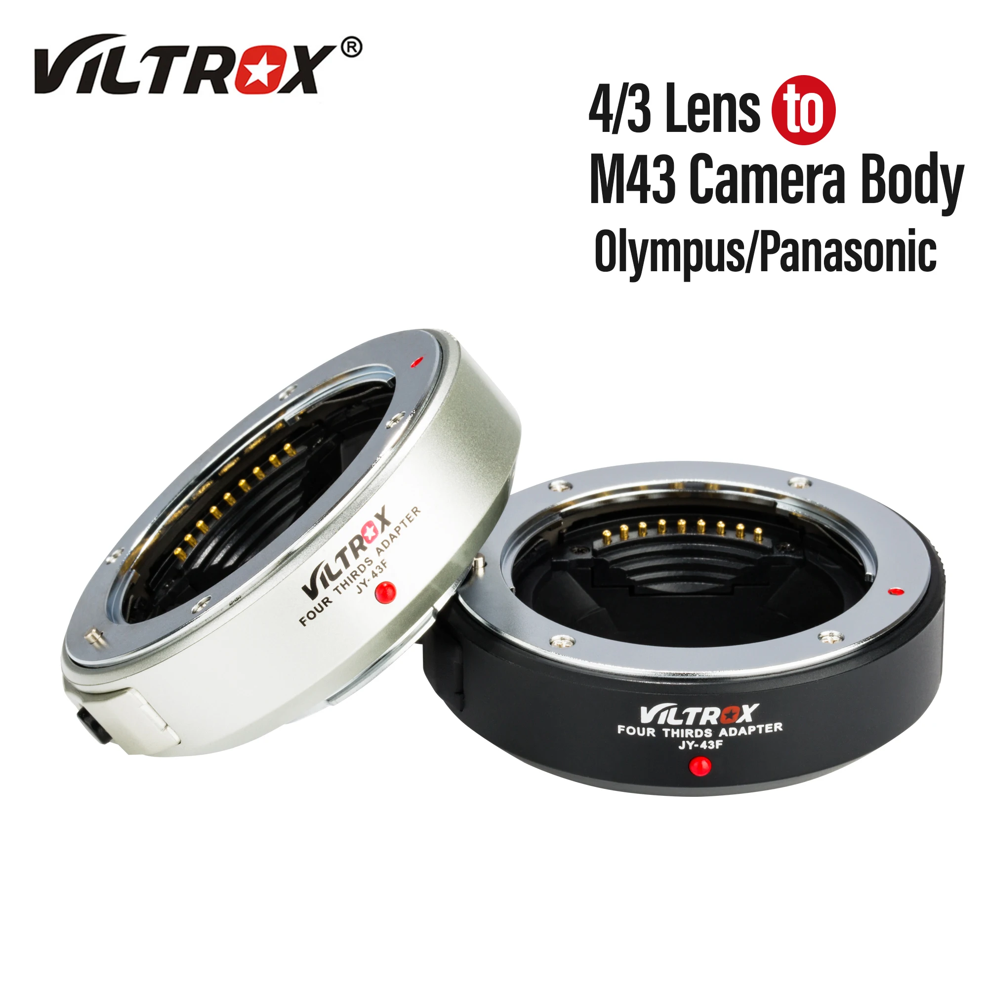 

VILTROX JY-43F Camera Adapter Mount for Olympus PL8 E-M5 E-PM1 E-M10 III Panasonic GH6 GH5 GF8 Auto Focus 4/3 Lens To Micro M4/3