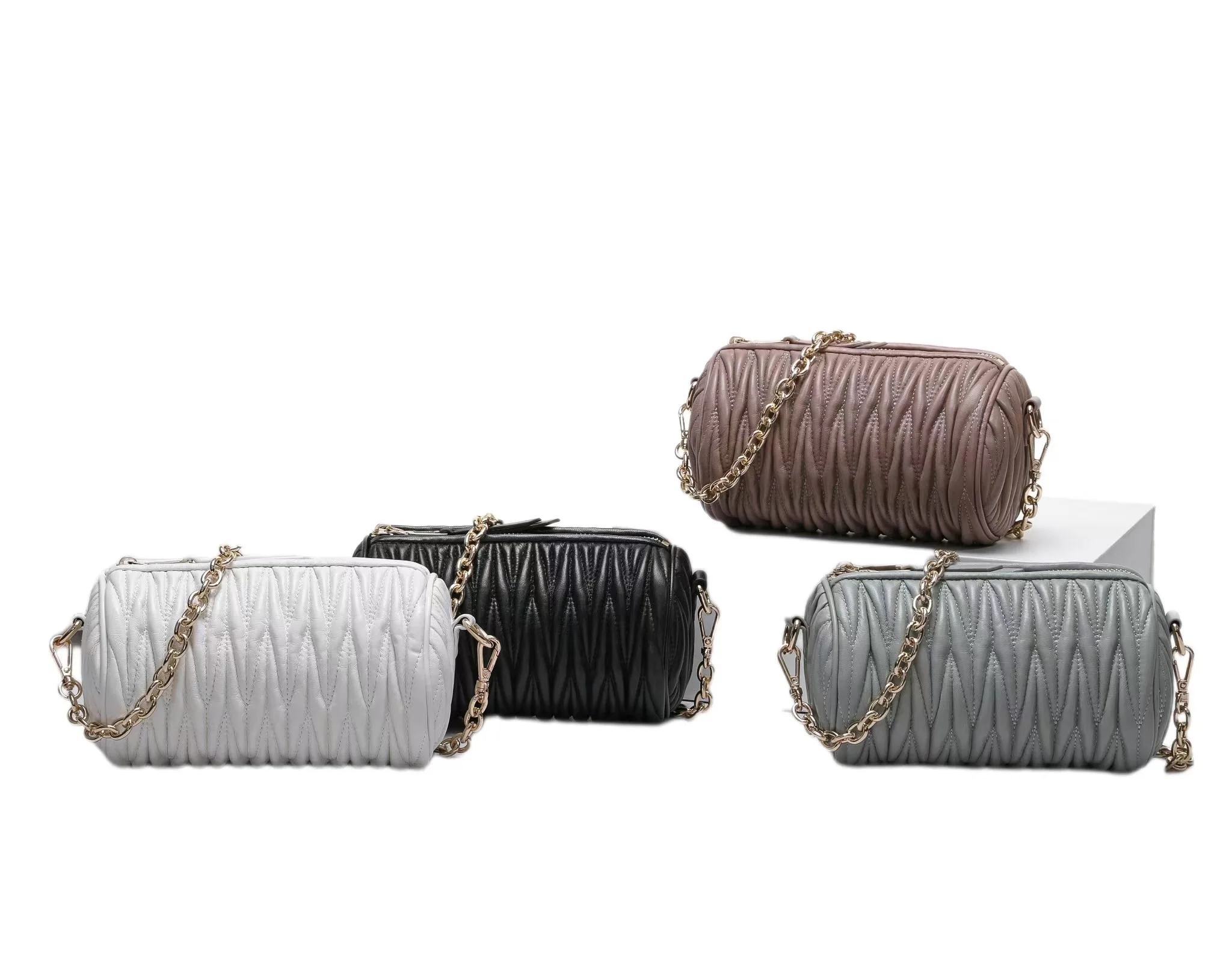 

Mini Cute Boston Pleated Shoulder Bags For Women 100% Sheepskin Genuine Leather Soft-touching Ladies Zipper Daily Crossbody Bags