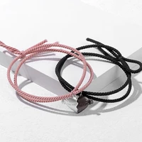 2pcsset ins heart charm hair rope magnetic pendant elastic couple bracelet bow tie simple fashion jewelry for women lovers gift