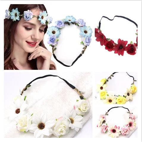 

Hot-selling simulation rose sun flower hair band ladies wedding photography children's performance props travel headdress