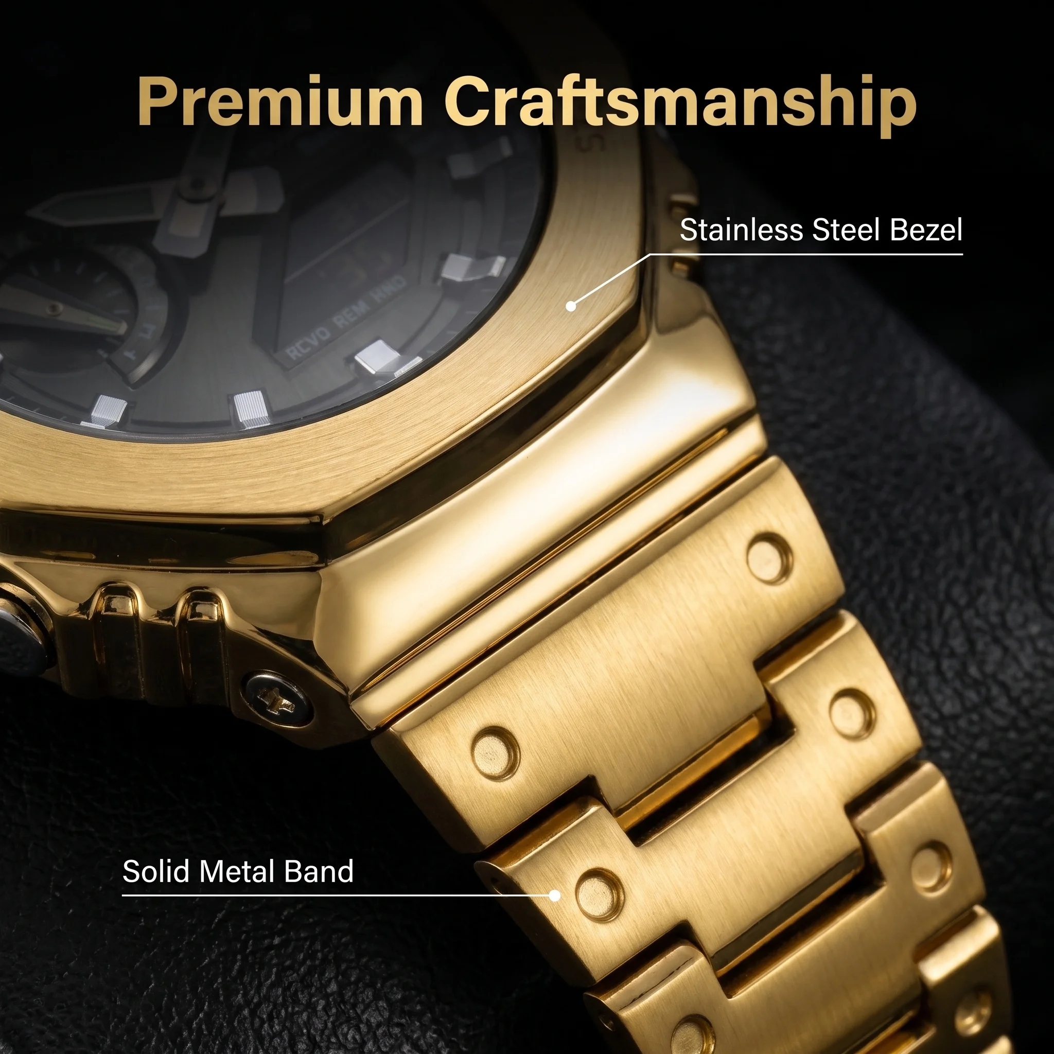 Фото Комплект для модификации Casioak GM-2100 GBM-2100: корпус и ремешок из цельной нержавеющей стали, модифицированный металлический безель, сменные аксессуары. №5