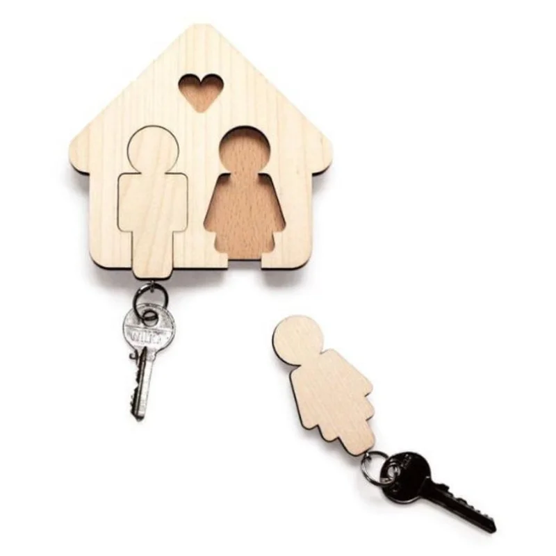 

DIY Couple Keychain Wooden,Small House Shape Keyring Wooden Storage Keychain Accessories, for Wall/Car Keys Couple Gifts