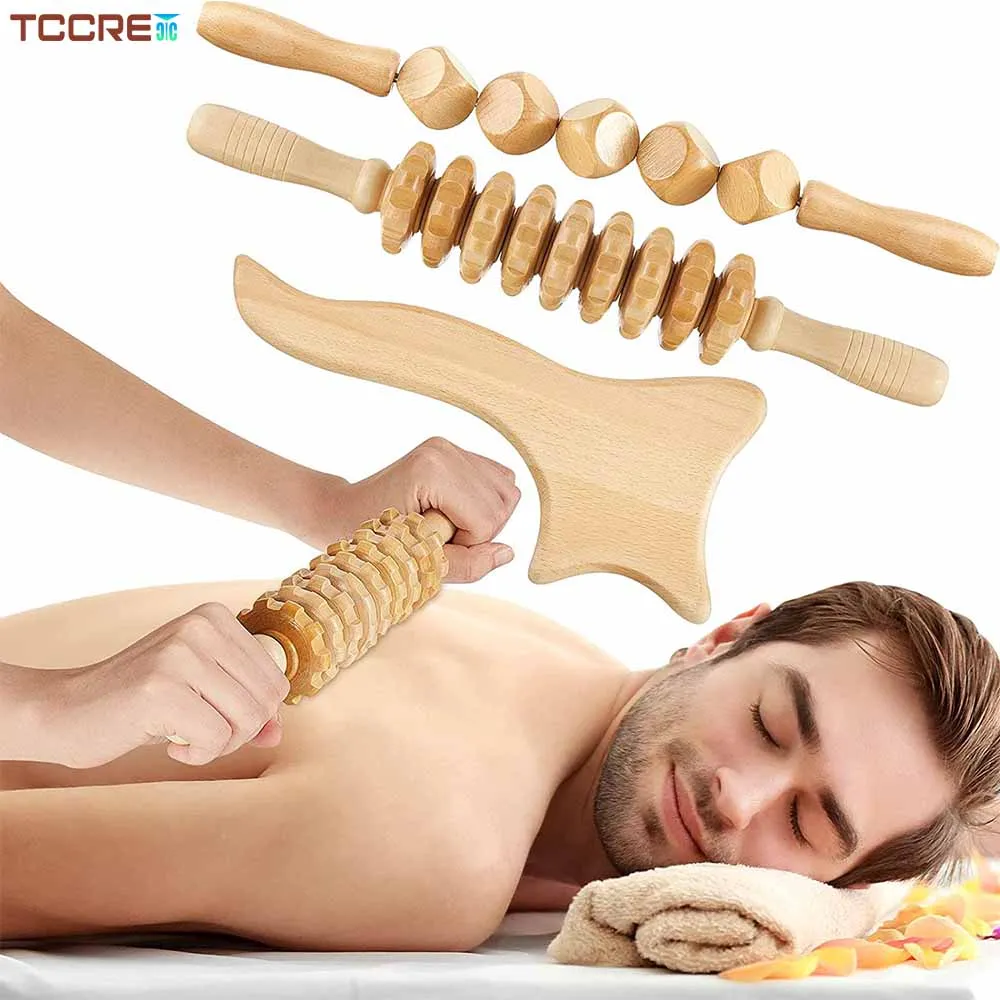 3 sztuk drewniane 9-koła do masażu i kostki masażer i masażer Gua Sha do drenażu limfatycznego anty cellulit ból mięśni ulgę