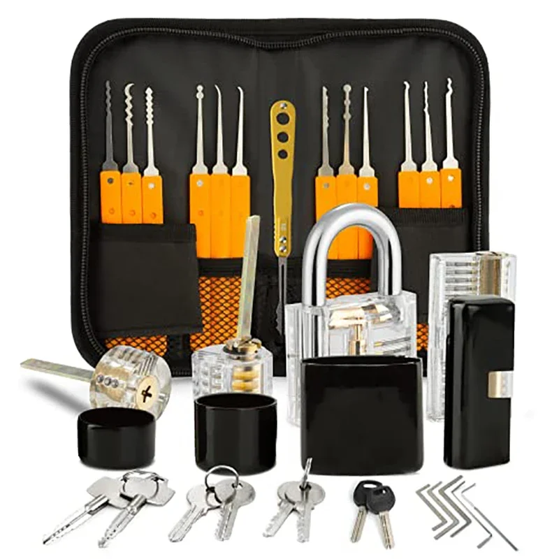 

Orange Lock Picking Kit Practice Tools with 1/2/3/4 Clear Locks Transparent Padlock Unlocking Tool Kit