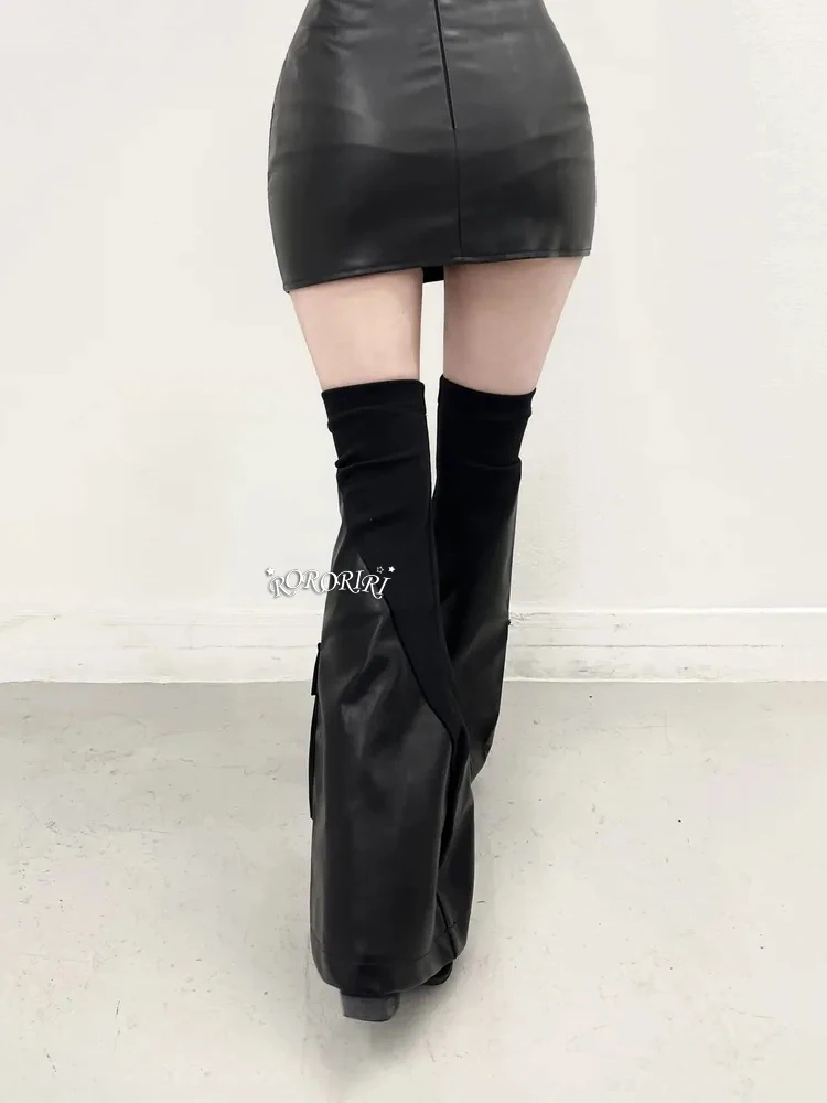 Женские вязаные кожаные гетры RORORIRI готические панковские черные полиуретановые
