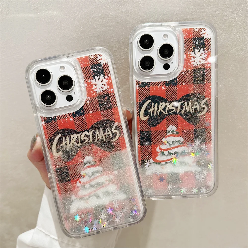 Чехол с мультяшной рождественской елкой снежным цветком и зыбучим песком для iPhone
