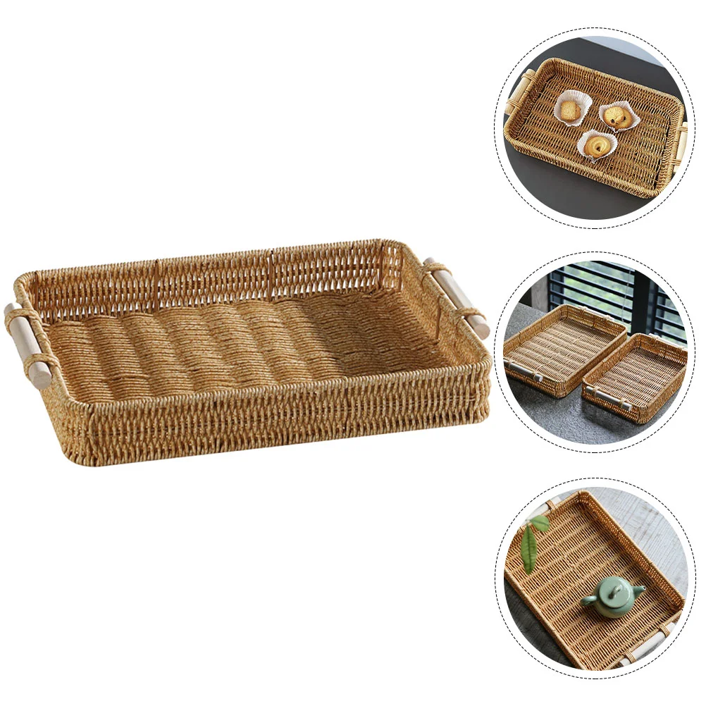 

Basket Tray Serving Storage Wicker Bread Rattan Tabletop Fruit Baskets Woven Snack Breakfast Coffee Bin Bathroom Vegetables