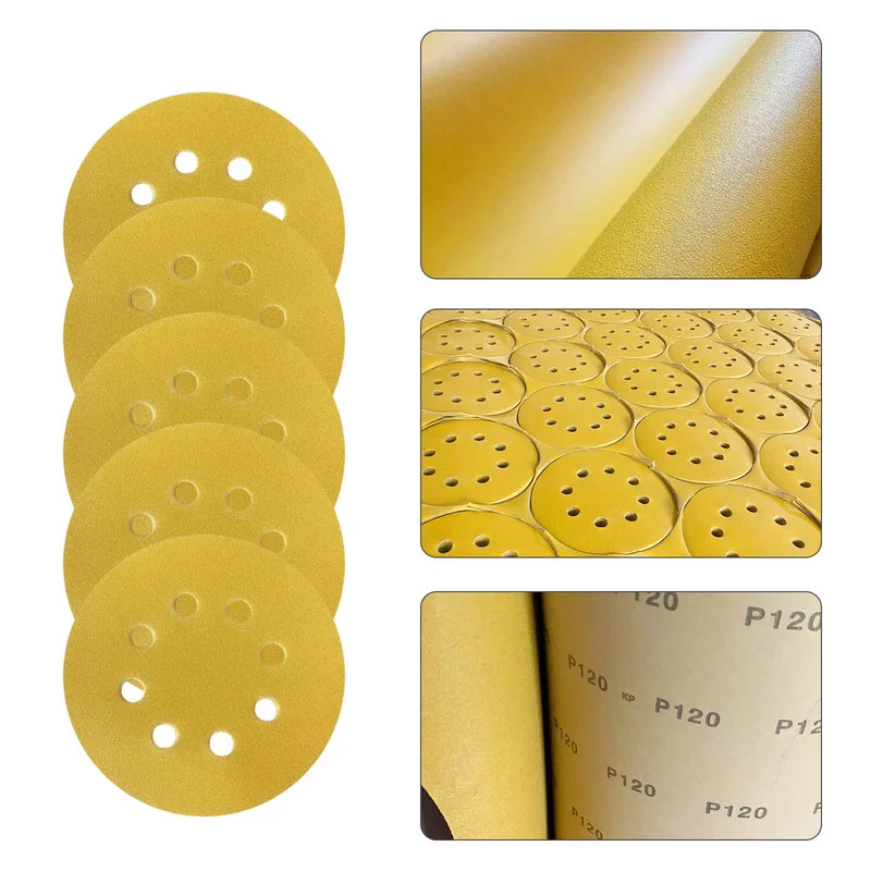 Dischi abrasivi in carta abrasiva gialla a 8 fori da 5 pollici da 5 pollici per utensili abrasivi levigatrice Festool a strappo