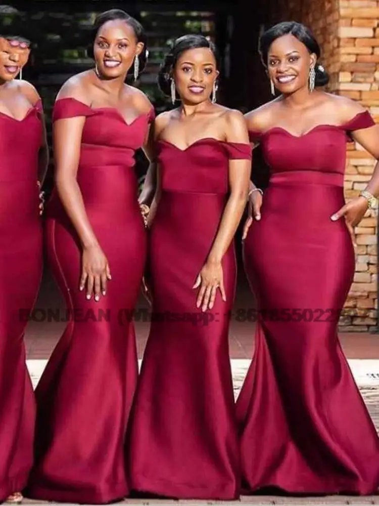 

Sexy Long Burgundy Mermaid Nigerian Bridesmaid Dresses 2022 for Black Girls Off the Shoulder Vestido De Fiesta De Boda