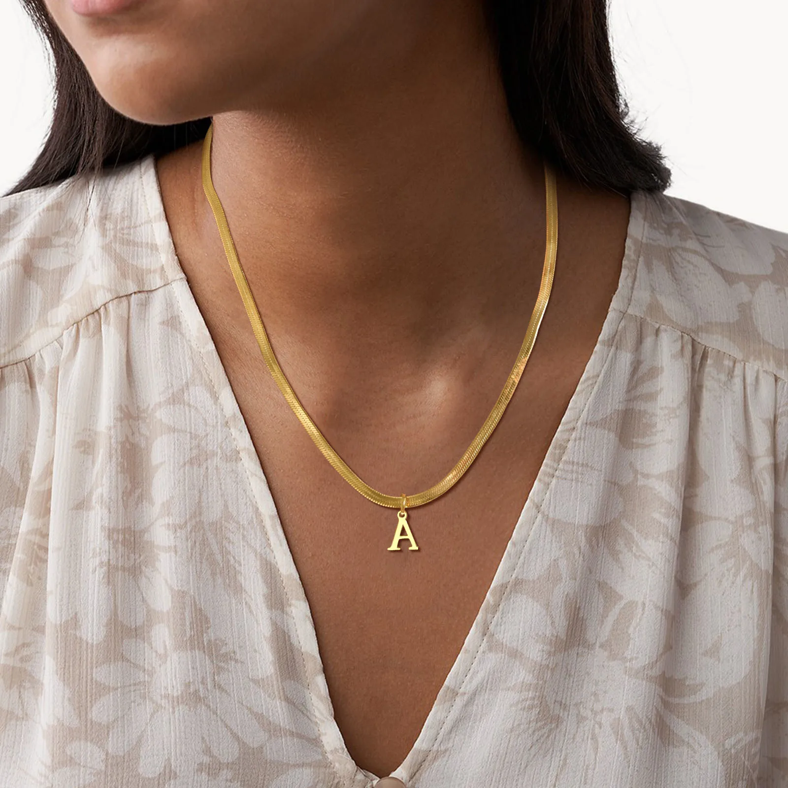 

Herringbone Chain Initial Choker Necklace Pendant,18k Gold Plated Stainless Steel Letter A to Z Charms Women Gift